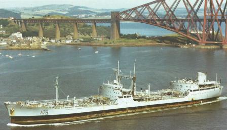 RFA Plumleaf 2 upstream from Forth Bridge