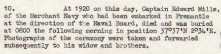 Death at sea Capt Edward Mills