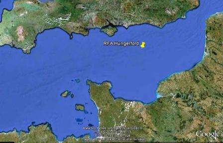 RFA Hungerford sinking map