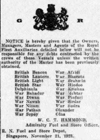 21 11 1923 No debts Advert Singapore