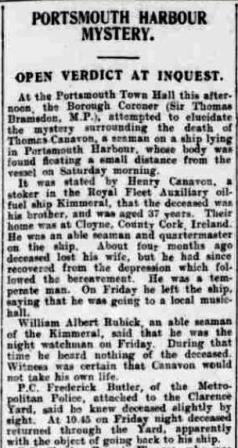 Pmouth Even News 1922 Kimmerol death 1