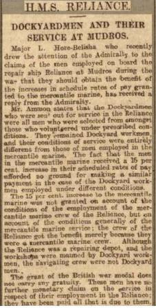 Press Cutting 10.10.1924 western Mor News RELIANCE Dockyard MENs Pay