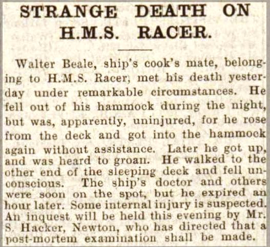 Press Cutting 2 July 1902 HMS RACER