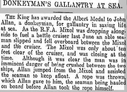 Press Cutting Mixol Albert Medal 1918