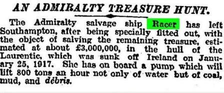 Racer sails Times 21 May 1920