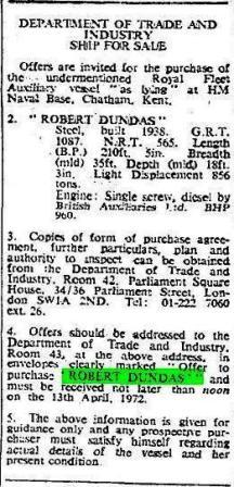 Robert Dundas for sale 18 3 1972