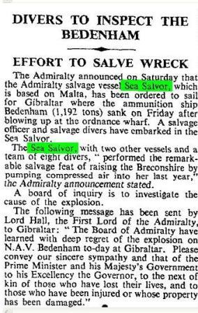 Times Press Cutting Sea Salvor Bedenham